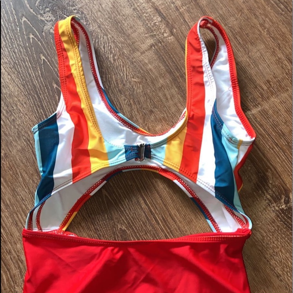 Striped Front Cut-Out One Piece Swimsuit